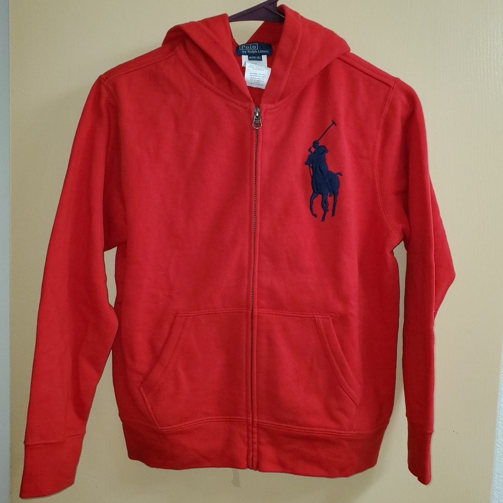 🆕 Boys Polo RL Red Zip Up Hoodie Medium 10-12